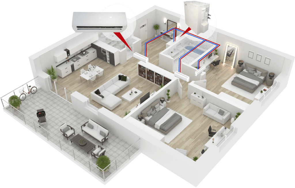 Fully Internal Air Conditioning Solutions for Apartments by Cool You - a typical air conditioning system for three rooms in a London apartment