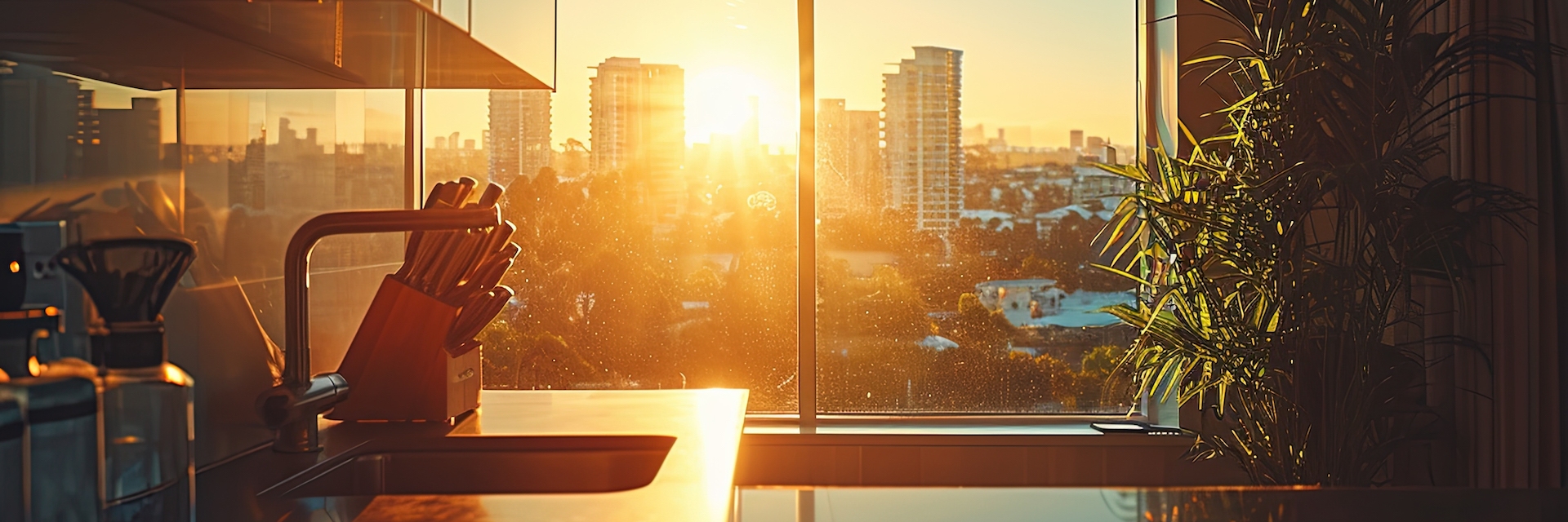 Bright sunshine causing solar gain in a modern apartment