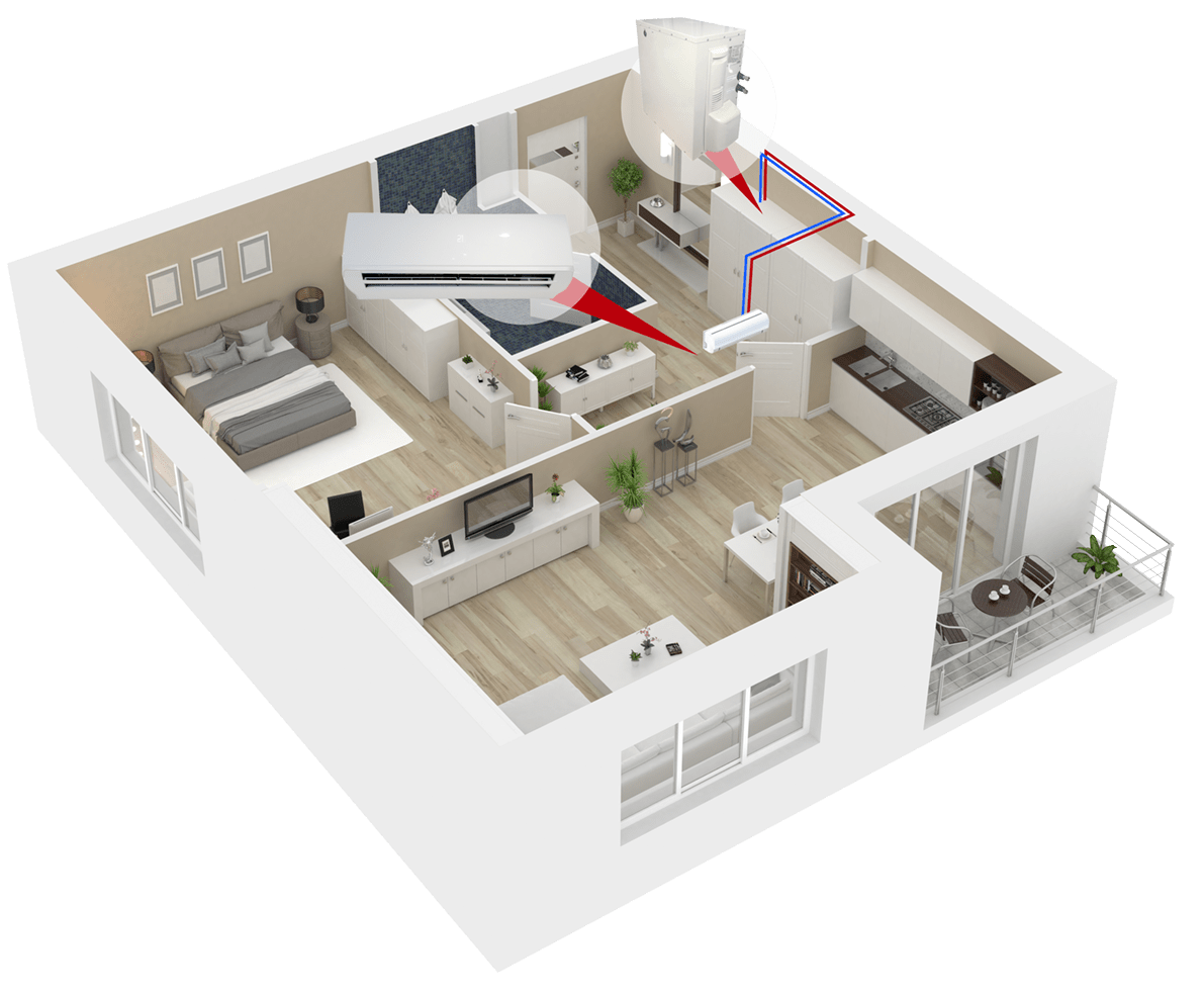 Cool You - Fully Internal Air Conditioning Solutions for Apartments - a typical installation for a 1 bed apartment