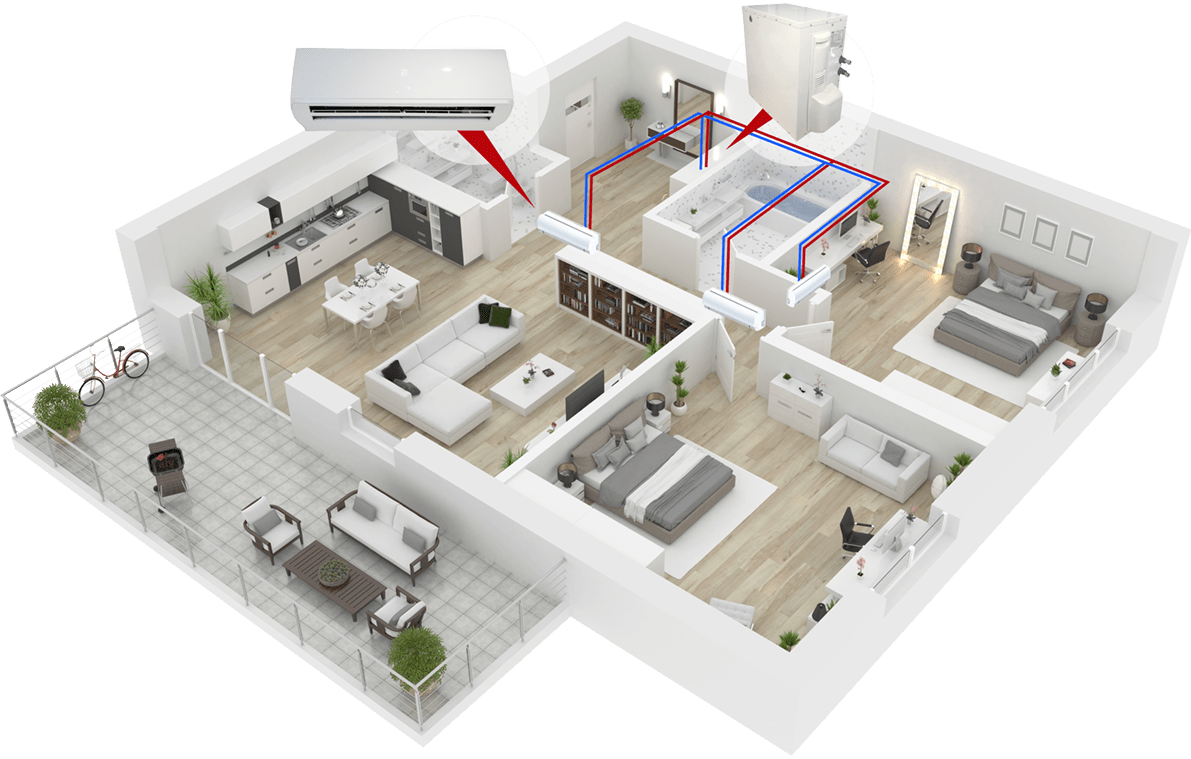 Fully Internal Air Conditioning Solutions for Apartments by Cool You - a typical three system apartment